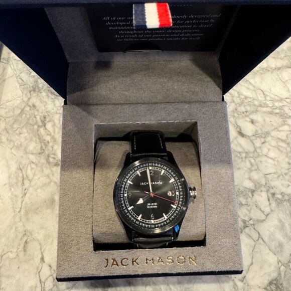 Jack Mason JM-N101-102 Black Watch w/ Leather Strap - Picture 1 of 1
